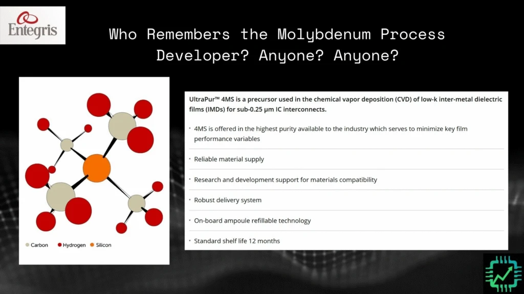 From Entegris website showing its chemical used in molybdenum manufacturing process steps.
