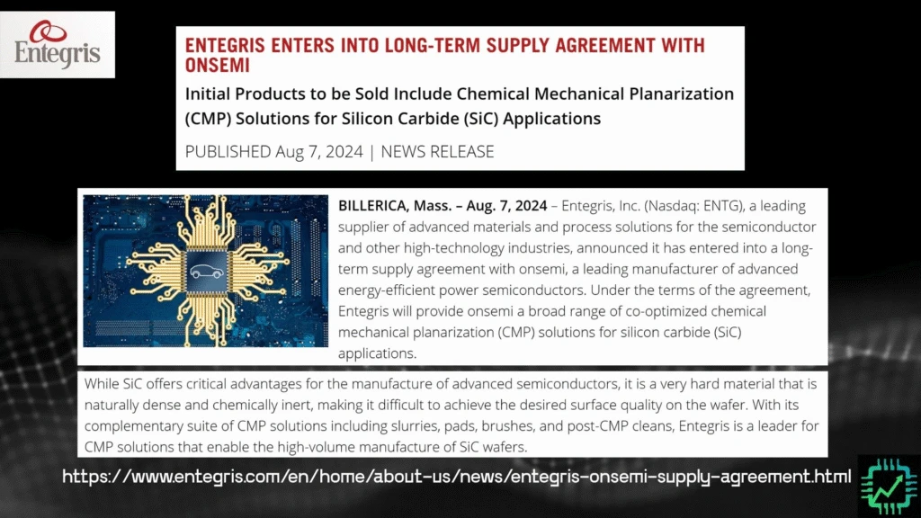 Entegris announcing its long-term supply agreement with Onsemi.