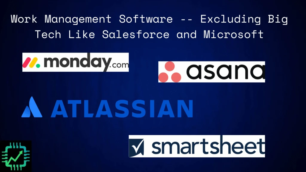 A Chip Stock Investor slide that shows work management software companies such as Monday.com, Asana, Atlassian, and Smartsheet.