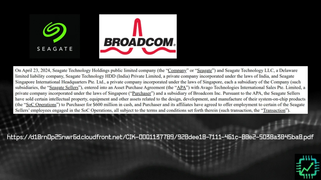 CSI slide with a snapshot from a company filing detailing the sale of some IP from Seagate to Broadcom