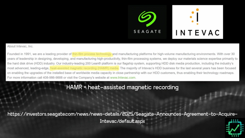 The slide has a snapshot of what the company Intevac does -- HAMR or heat-assisted magnetic recording. 