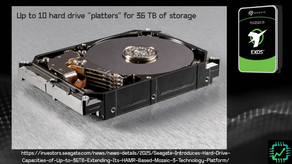 A slide from Seagate illustrating a hard disk drive with 10 hard drive platters