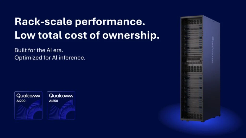 Qualcomm's press release picture showing the AI200 and AI250 rack-scale AI data center servers