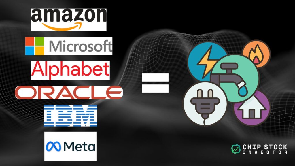 A visual showing Amazon, Microsoft, Alphabet, Oracle, IBM, and Meta cloud services operating as a type of modern utility.