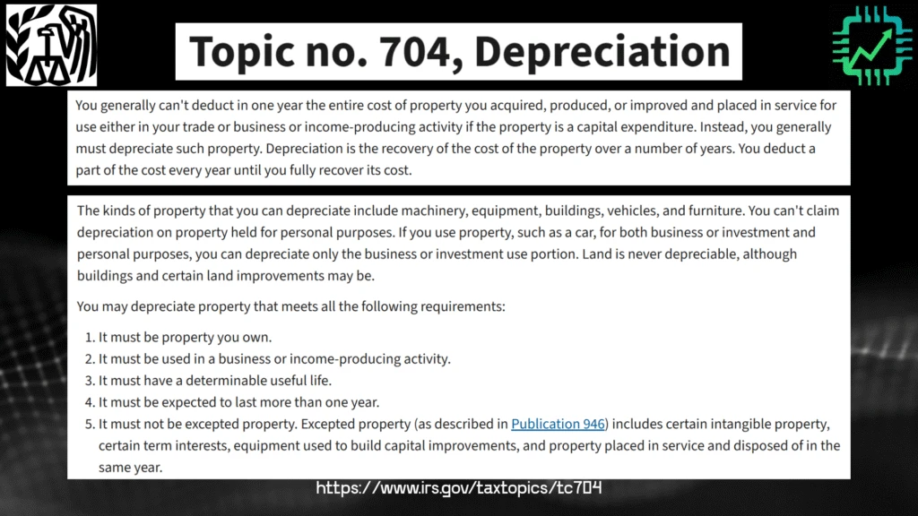 Chip Stock Investor slide showing the U.S. IRS definition of depreciation.