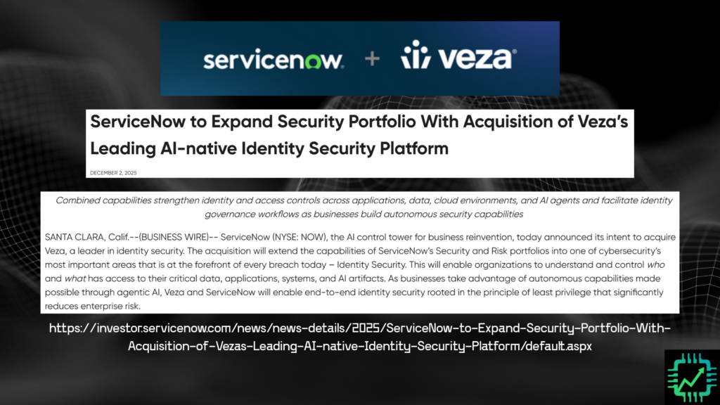 ServiceNow's press release it is acquiring Veza identity security startup.