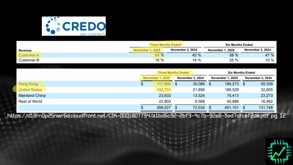 Credo's customer concentration risk, with one customer accounting for 64% of revenue last quarter.