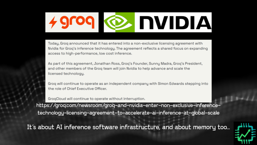 A slide showing Groq's licensing deal announcement with Nvidia from December 24, 2025.