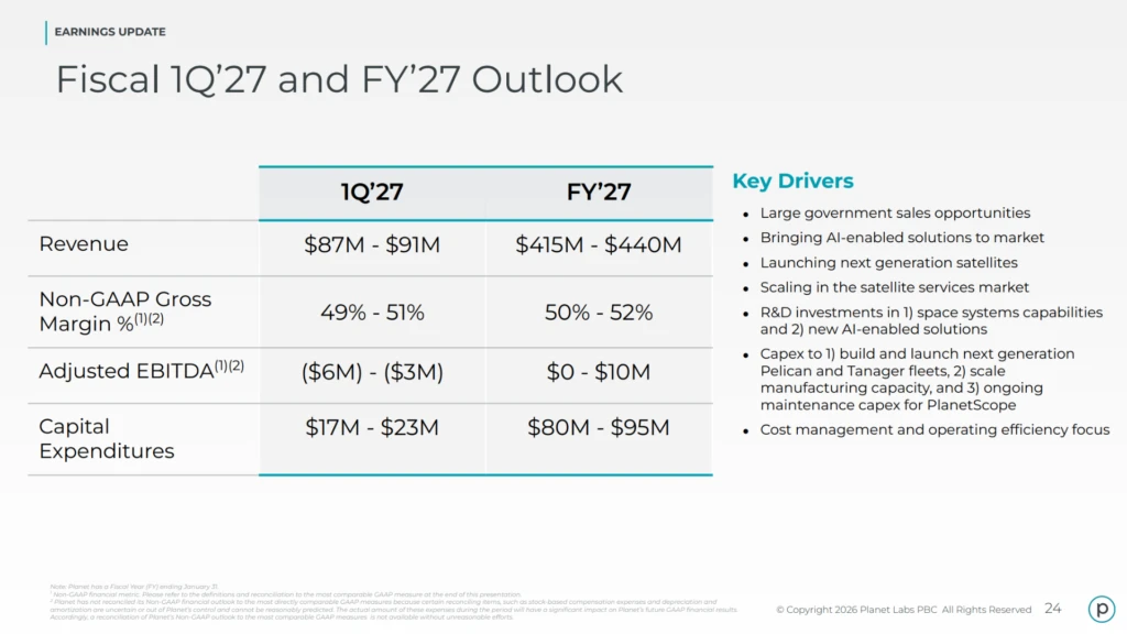 Planet Labs new fiscal year outlook slide.