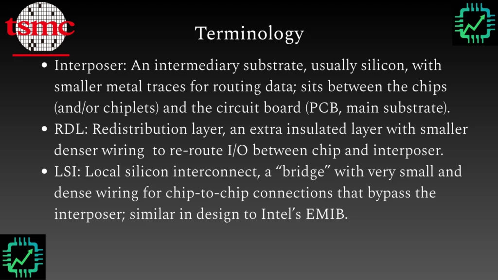 CSI terminology for interposer, RDL, and LSI.